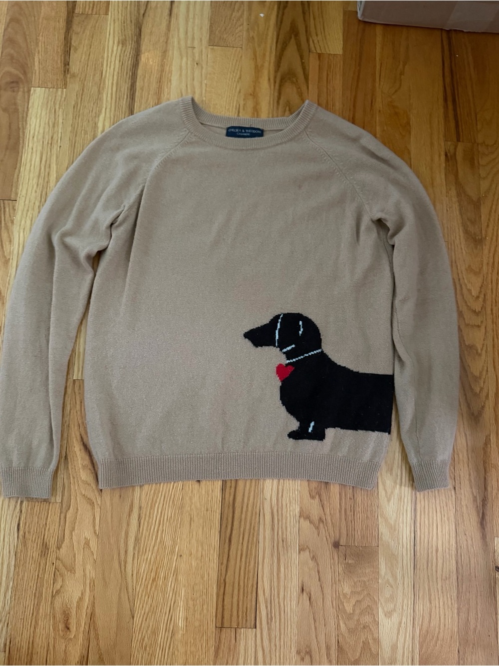 Woman’s Beige Sweater with Black Dog Motif